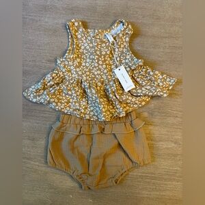 Quincy Mae Floral Ruffle Top and Matching Bottom - Mustard and White Floral